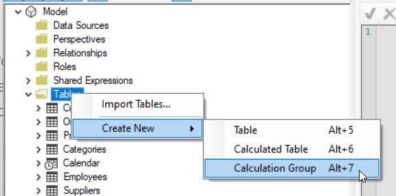 crear calculation group en tabular editor